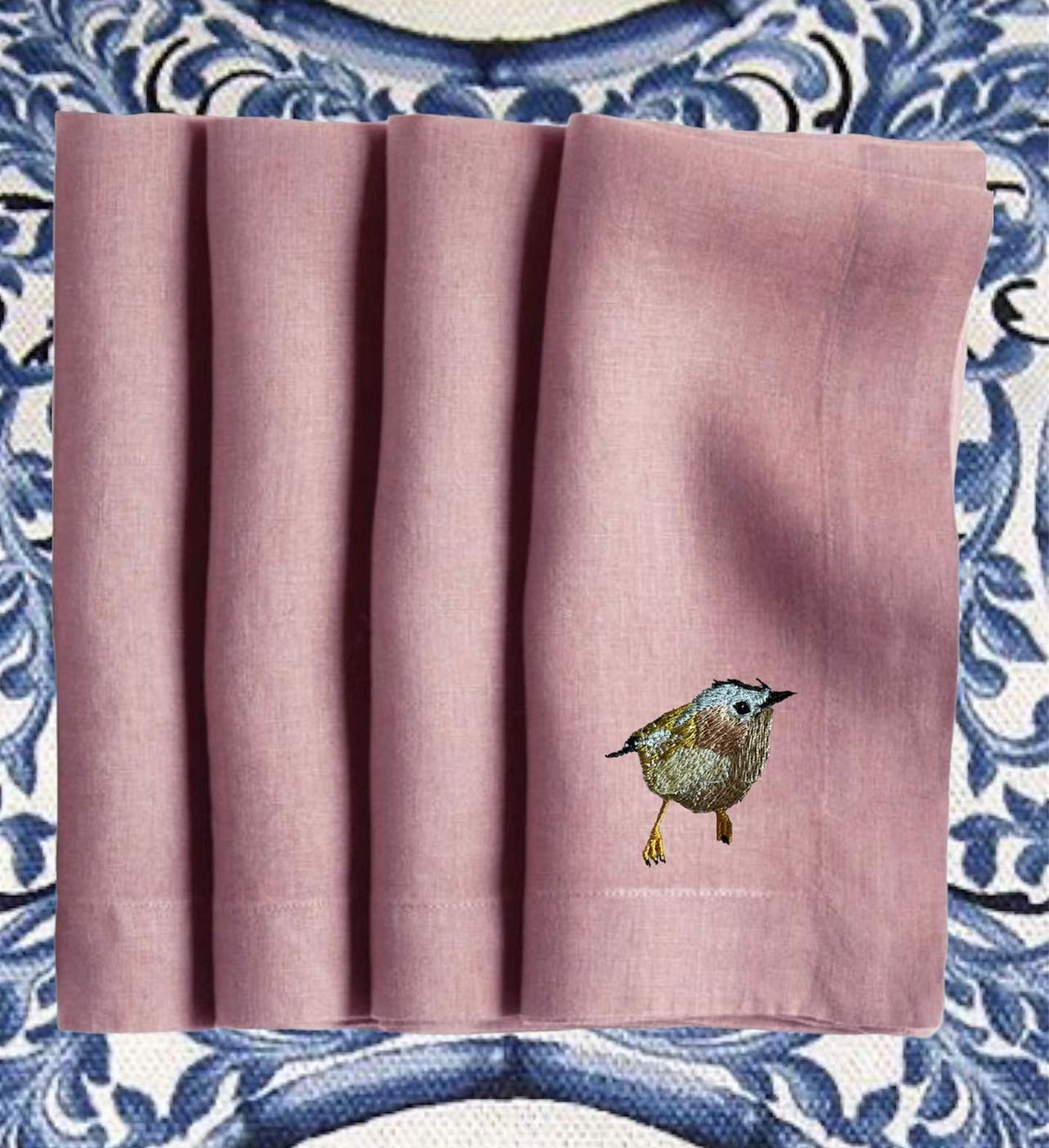 LINEN NAPKINS WITH BIRD EMBROIDERY